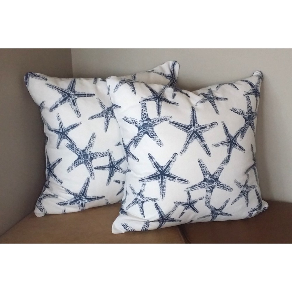 Starfish 20X20 Zippered Throw Pillow Covers‎ Pair Navy White Premier Prints NEW